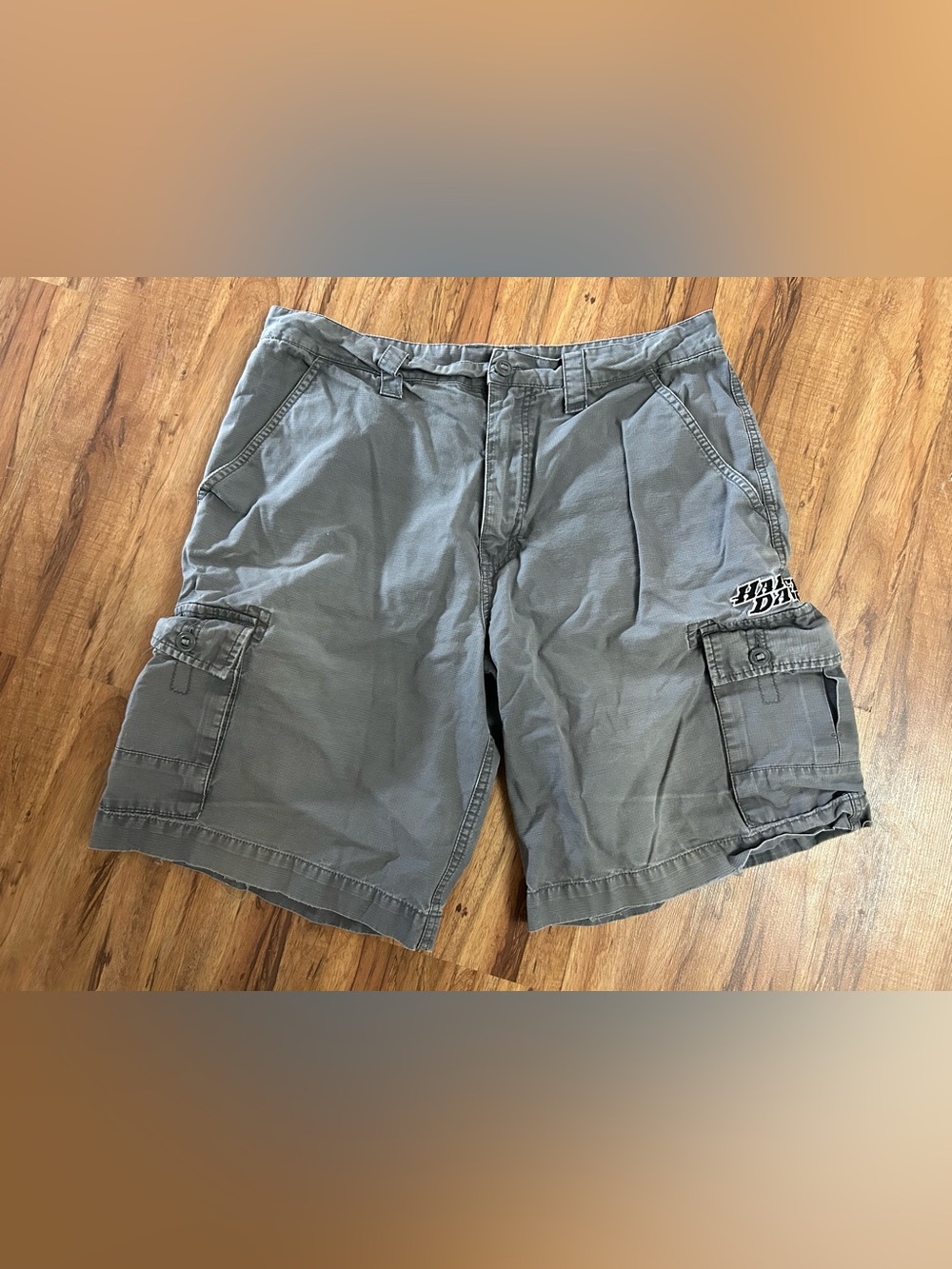 Vintage Y2K Harley Davison Embroidered Cargo Shorts Grey Mens Size 32 - Picture 2 of 13